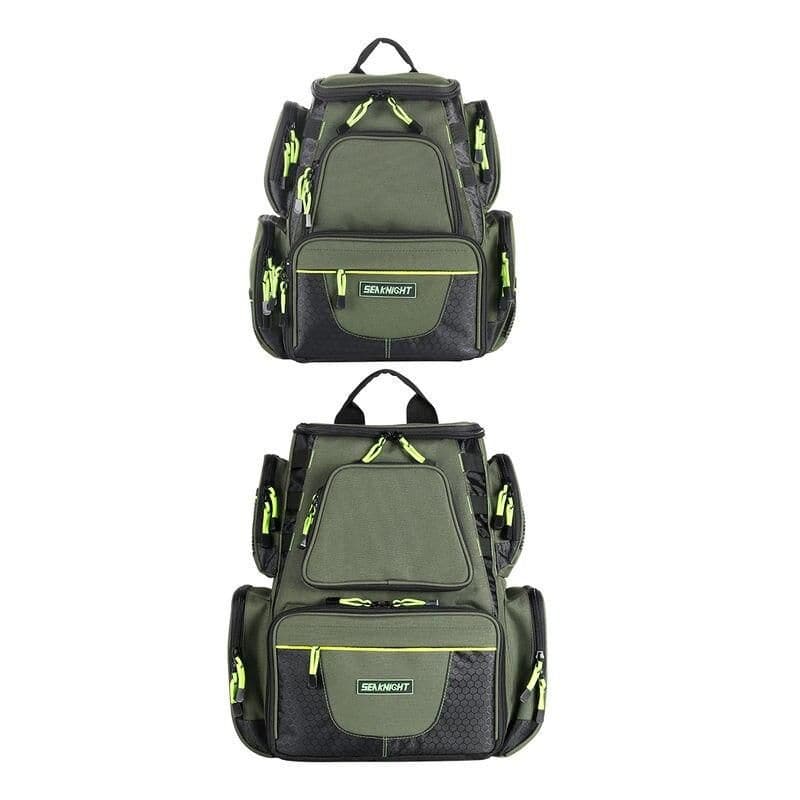Durable green and black backpack with multiple compartments, ideal for travel, school, and outdoor activities. Features padded straps, spacious design, and organized storage for essentials.