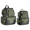 Durable green travel backpack with multiple compartments for optometry equipment, lenses, and tools. Lightweight with ergonomic design, ideal for eye care professionals on the go.
