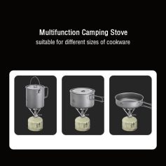 Portable camping stove suitable for cooking, outdoor activities, and emergency use. Compatible with various cookware sizes and ideal for outdoor enthusiasts and survivalists.