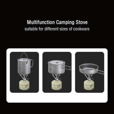 Portable camping stove suitable for cooking, outdoor activities, and emergency use. Compatible with various cookware sizes and ideal for outdoor enthusiasts and survivalists.