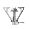 Compact camping stove for outdoor cooking, featuring a durable windshield for efficient heat retention and stability, ideal for backpackers and outdoor enthusiasts.