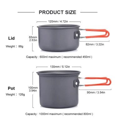 Durable non-stick cooking pot and lid for meal prep, camping, or outdoor use. Compact, lightweight, and suitable for kitchen and travel. High-quality material ensures longevity and easy cleaning.