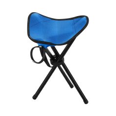 Alt text: Compact portable eye exam stand with adjustable black tripod legs and a blue fabric cover, ideal for eye clinics and optometry practices.