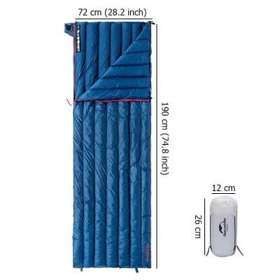 Comfortable blue camping sleeping bag with integrated air pillow, perfect for outdoor adventures and travel. Lightweight and compact, easy to carry, and suitable for camping, hiking, and overnight stays.