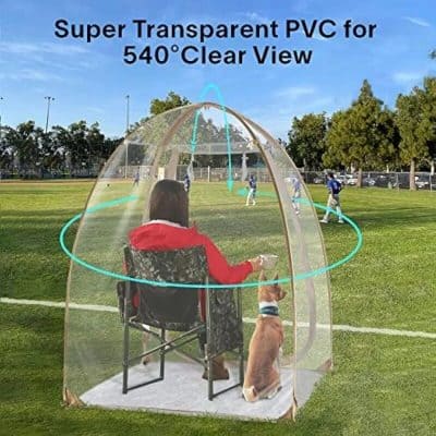 Transparent PVC outdoor sun and wind shelter for insect protection and privacy, ideal for parks, picnics, and sports events.