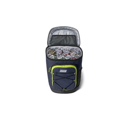 Insulated cooler bag for beverages, snacks, and beverages with a spacious interior and adjustable straps, ideal for outdoor activities and travel.