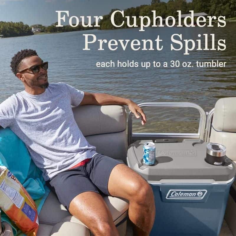 Optimal boat cooler with cup holders.