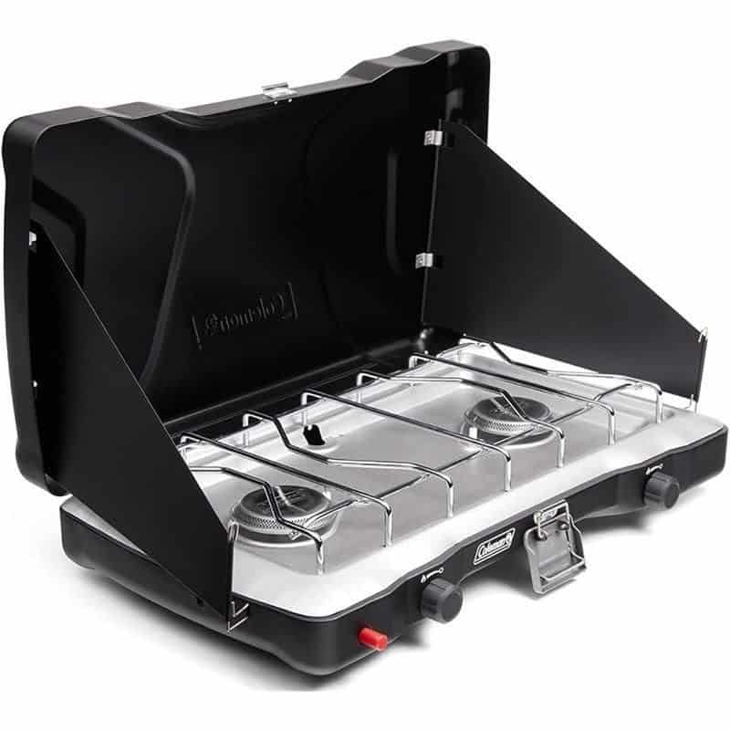 High-quality portable gas stove for outdoor cooking, camping, and travel with two burners, adjustable heat, and safety features for reliable performance.