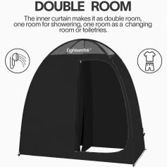 Image of a black portable shower tent designed for privacy, ideal for outdoor use, camping, or spa setups, offering a compact and easy-to-assemble shelter for showers or changing.