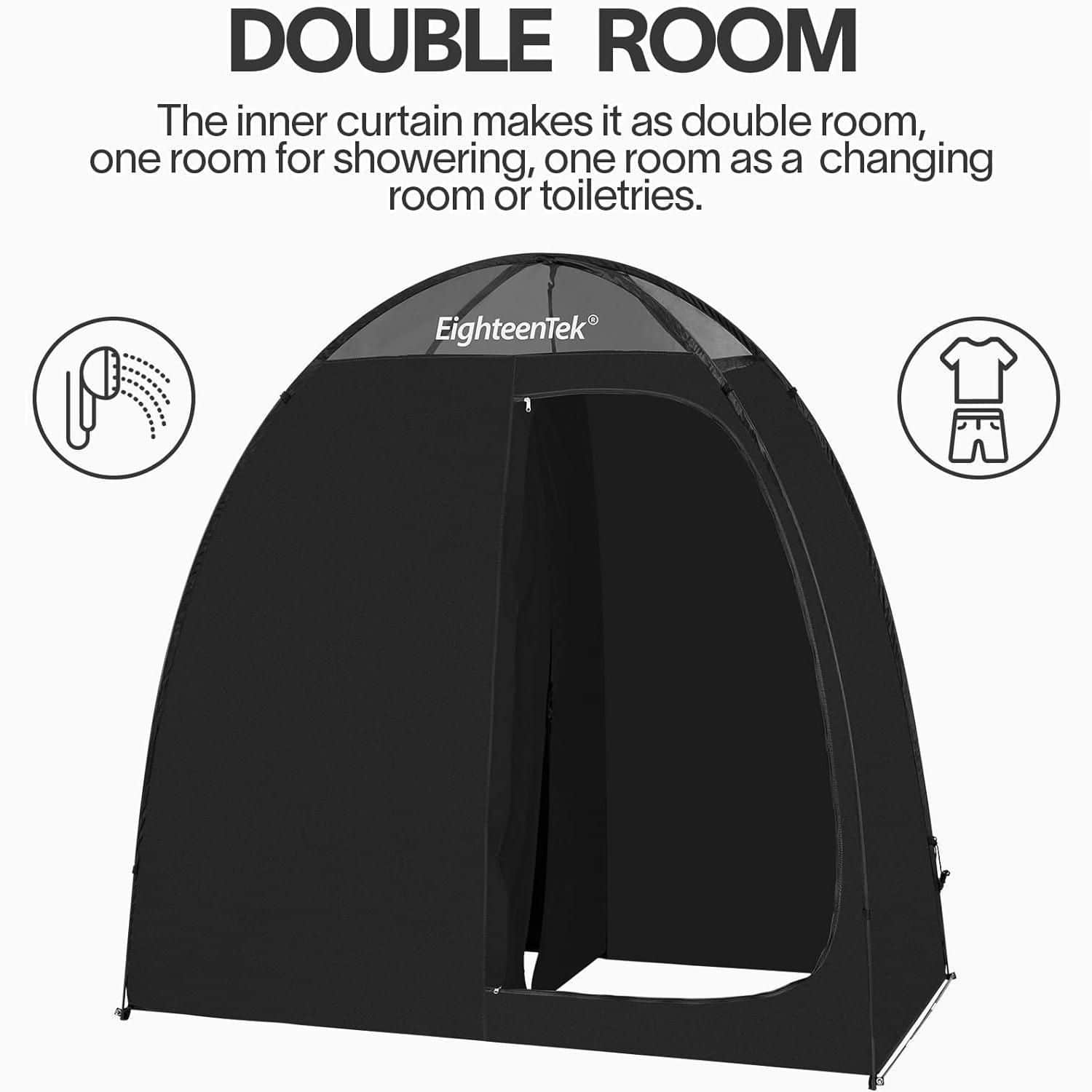 Image of a black portable shower tent designed for privacy, ideal for outdoor use, camping, or spa setups, offering a compact and easy-to-assemble shelter for showers or changing.