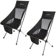Comfortable black foldable chairs for outdoor use, featuring breathable mesh back support, sturdy frame, and convenient storage pockets, perfect for camping, outdoor events, or lounging.