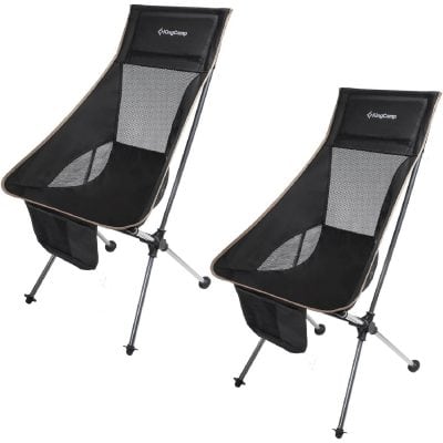 Comfortable black foldable chairs for outdoor use, featuring breathable mesh back support, sturdy frame, and convenient storage pockets, perfect for camping, outdoor events, or lounging.