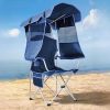 Comfortable portable beach chair with shade canopy, perfect for seaside relaxation and outdoor sun protection. Ideal for beach trips, picnics, or outdoor events.