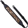 Adjustable black strap with camouflage design, durable materials, and quick-release buckle, ideal for secure carrying of cameras or binoculars during outdoor adventures.