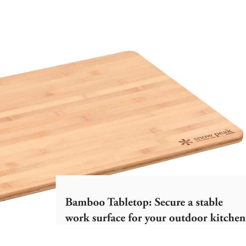 Durable bamboo work surface for outdoor kitchens.