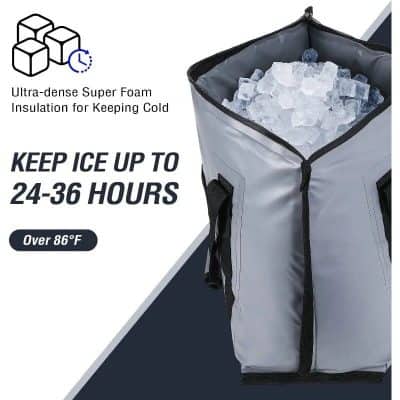 Durable insulated bag keeps ice cold for 24-36 hours, ideal for optical supplies and eyewear. Perfect for outdoor optical events, ensuring instruments stay cool over extended periods.