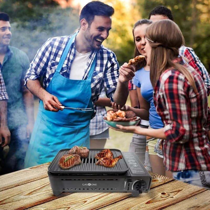 Enjoy outdoor barbecues with friends using a portable electric grill. Perfect for grilling steaks, chicken, and vegetables at gatherings, picnics, and parties for a fun and delicious outdoor cooking experience.