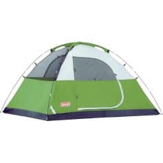 Bright green and gray outdoor camping tent with durable waterproof fabric and multiple ventilation windows for camping or outdoor adventures.
