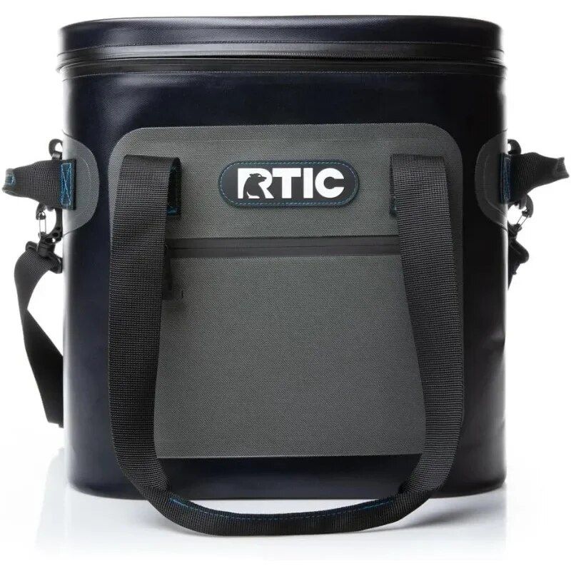 Durable black camera storage bag with RTic logo, padded compartments, adjustable strap, and organizational pockets for outdoor photography gear, perfect for travel or professional use.
