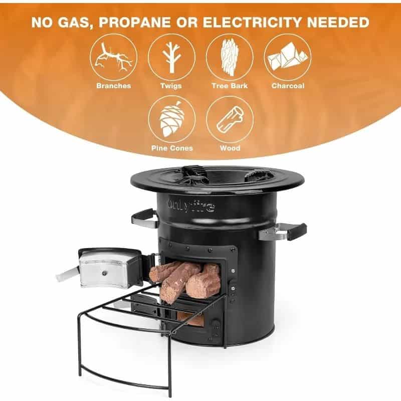 Compact portable charcoal stove for outdoor cooking, no gas, propane, or electricity needed. Ideal for camping, picnics, and outdoor activities with natural fuel options.