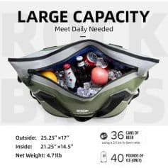Insulated opt cooler bag for drinks, groceries, and snacks, ideal for outdoor activities, picnics, and sports events. Keeps beverages cold and fresh with large storage space and durable design.