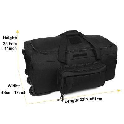 Durable black travel bag with size: 43cm x 35.5cm x 32in, ideal for glasses, accessories, and optical gear. Perfect for opticians and eyewear professionals on the go.