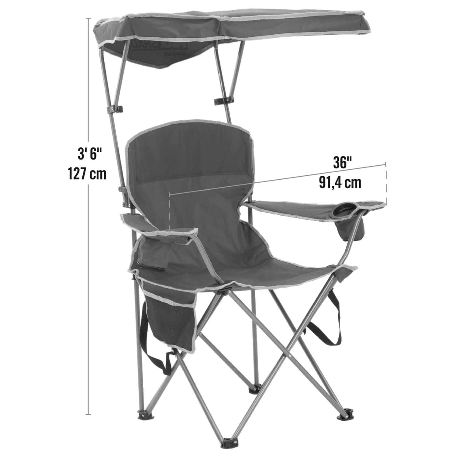 Lightweight, foldable outdoor chair with adjustable canopy, perfect for camping, picnics, or beach trips. Features comfortable seating, cup holder, and durable frame for convenience and comfort.
