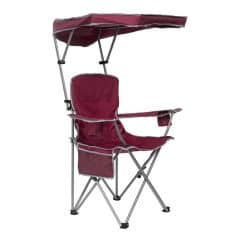 Durable maroon portable beach chair featuring adjustable canopy, foldable design, and comfortable seating ideal for outdoor relaxation, picnics, and beach days.