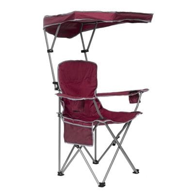 Durable maroon portable beach chair featuring adjustable canopy, foldable design, and comfortable seating ideal for outdoor relaxation, picnics, and beach days.