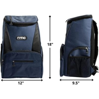 Durable and stylish backpack with multiple compartments, perfect for school or travel. Features a main pocket, front zip pocket, and side mesh storage. Measures 18