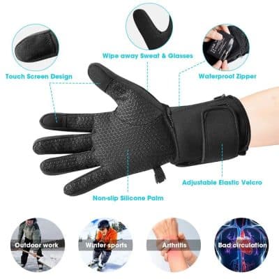 Durable waterproof touchscreen gloves for winter sports, arthritis relief, and improving circulation. Perfect for outdoor work, winter activities, and cold weather protection.