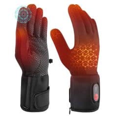 High-tech heating gloves with touchscreen compatibility, ideal for cold weather protection. Features advanced heating elements for optimal warmth and comfort. Perfect for outdoor activities and winter sports.