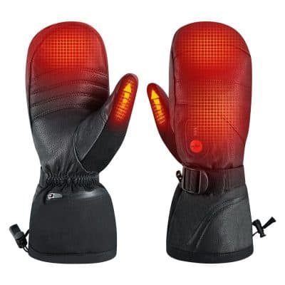 High-tech heated gloves with touchscreen compatible fingertips, designed for cold weather outdoor activities and winter sports. Keep your hands warm while using your devices effortlessly.