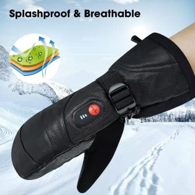 Waterproof heated winter glove for outdoor activities, ensuring warmth and breathability with splashproof design, ideal for skiing, snowboarding, and cold weather conditions.