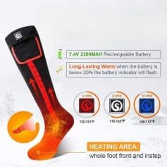 Thermal heating sock with rechargeable battery, long-lasting warmth, ideal for foot pain relief, and cold weather. Features multiple heat settings for whole foot front and instep comfort.