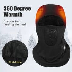 Heated winter face mask with carbon fiber heating elements, plush fabric for comfort, perfect for cold weather. Ideal for outdoor winter activities and outdoor sports.