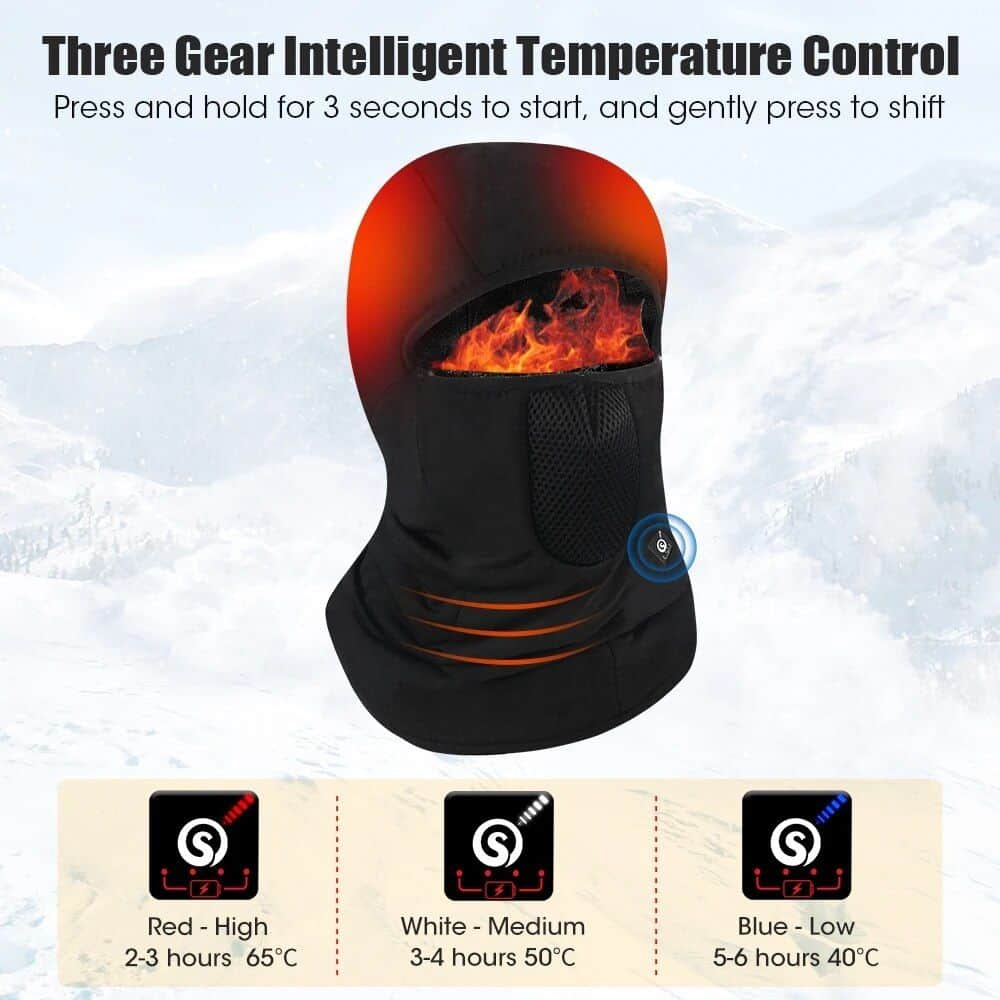 High-tech thermal winter mask with adjustable temperature settings for outdoor protection.