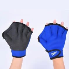 Blue and black swim gloves designed for optimal grip and water resistance, ideal for swim training and aquatic sports. Perfect fit, durability, and comfort for all levels.