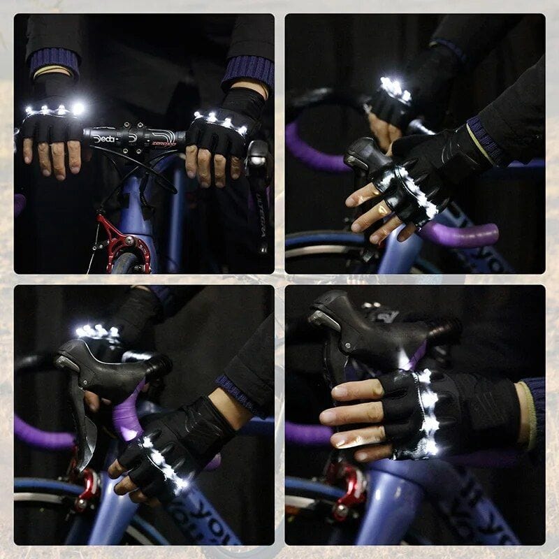 LED cycling gloves for night riding.