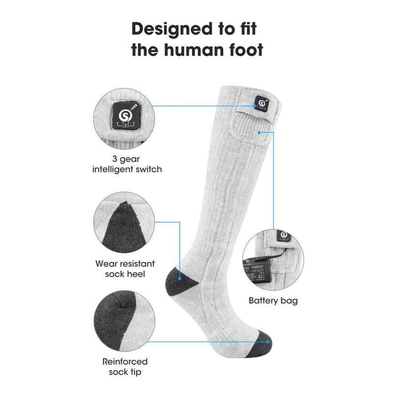 Smart sock with intelligent switch, durable sock heel, reinforced sock tip, and built-in battery bag for foot health monitoring.