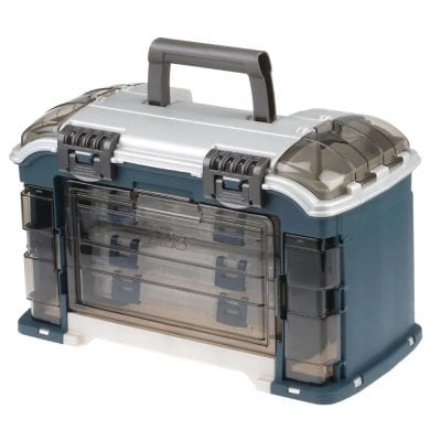 Durable plastic tool storage box with multiple compartments, secure latches, and portable handle, ideal for organizing and transporting tools efficiently.