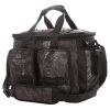 Durable black fishing and outdoor gear bag for travel and storage.