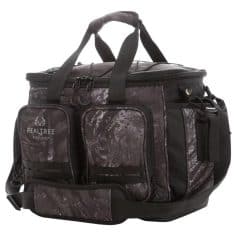 Durable black fishing and outdoor gear bag for travel and storage.