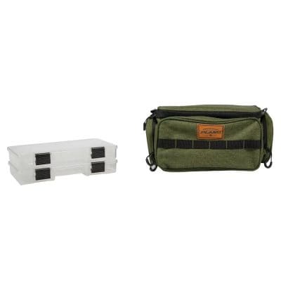 Versatile storage box with adjustable compartments and a durable olive-green carrying case designed for glasses, contact lenses, and optical accessories. Ideal for travel and home organization.