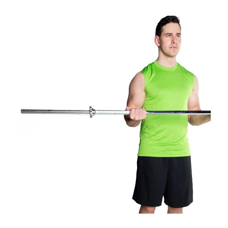 A young man in a bright green sleeveless shirt lifts a barbell, showcasing strength and fitness training at Monalisa Medical Store. Perfect for fitness enthusiasts and athletes.