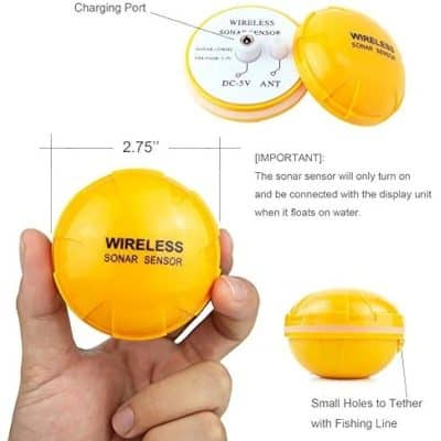 Wireless sonar sensor for watercraft, waterproof, compact, with small tethering holes, suitable for boats and watercraft to detect water depth and surface.