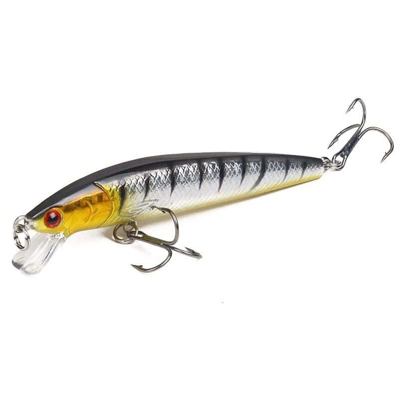 High-quality fishing lure for bass and freshwater fishing enthusiasts. Designed for durability, realistic fish patterns, and effective catchability with sharp treble hooks.