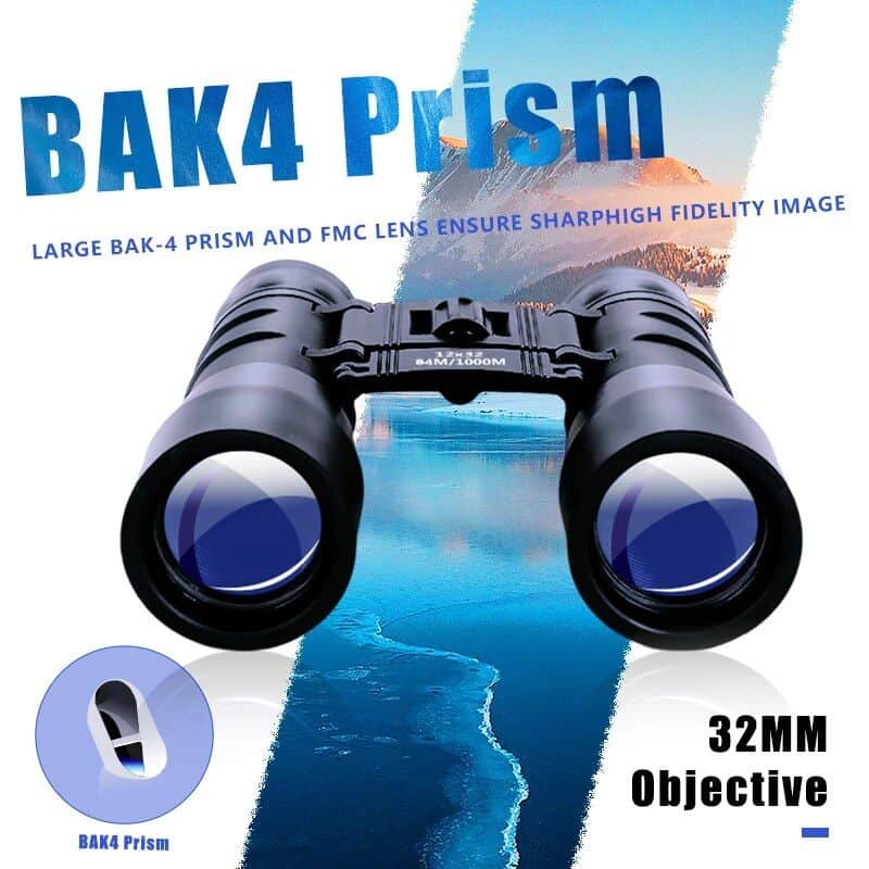 High-quality 32mm binoculars with Bak4 prism, perfect for outdoor adventures, bird watching, and sports events. Durable, clear vision, and sharp images with FMC lens technology.