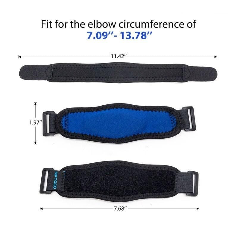 Adjustable elbow brace strap for support and compression. Fits 7.09" to 13.78" elbow circumference, ideal for injuries, sports, and medical recovery. Durable, comfortable, and easy to wear.