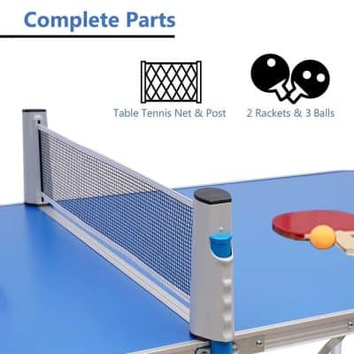 High-quality table tennis net, post, 2 rackets, and 3 balls for indoor and outdoor ping pong games. Durable and easy to assemble, perfect for family fun and competitive play.